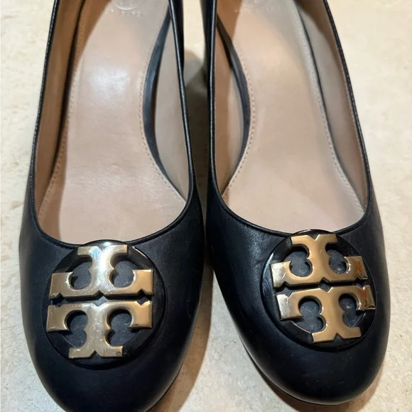 Tory Burch Black Heels with Gold Emblem - Picture 8 of 8